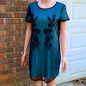 Rue 21 black sheer mesh floral embroidery dress